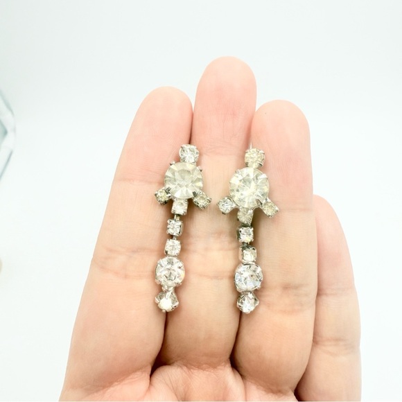Vintage Clear Crystal Rhinestones Prong Choker Necklace Screw Back Earrings Sets - Picture 6 of 10